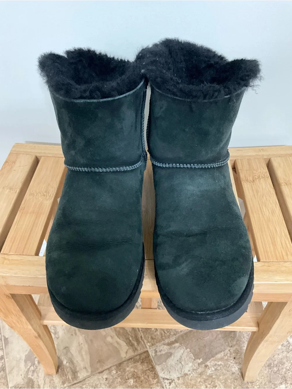 UGG Black Suede Shearling Short Boot Slippers